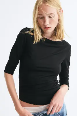 Top ajusté avec encolure bateau - Noir — photo 1