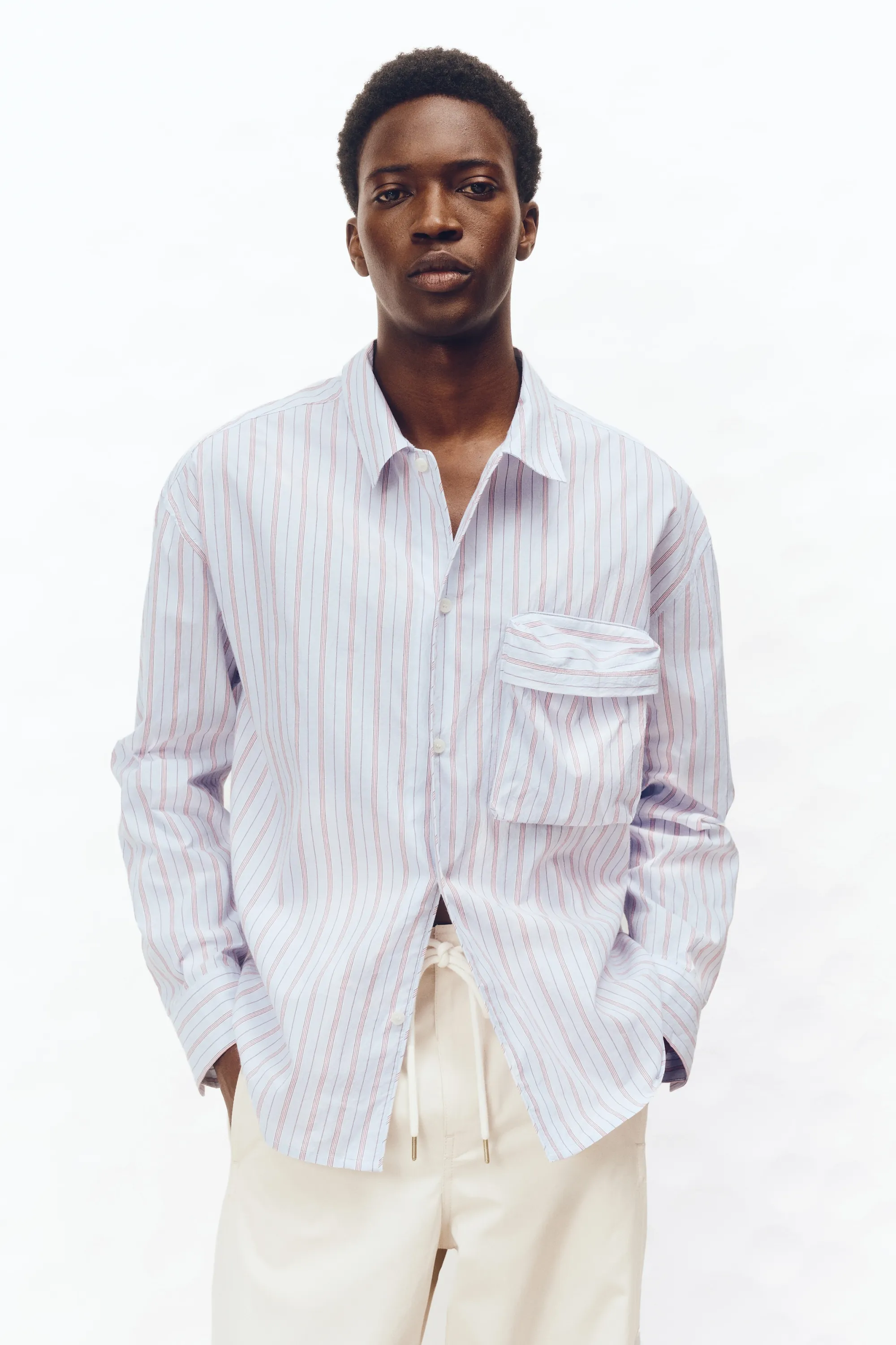 Chemise Relaxed Fit en coton - Bleu clair/rayé