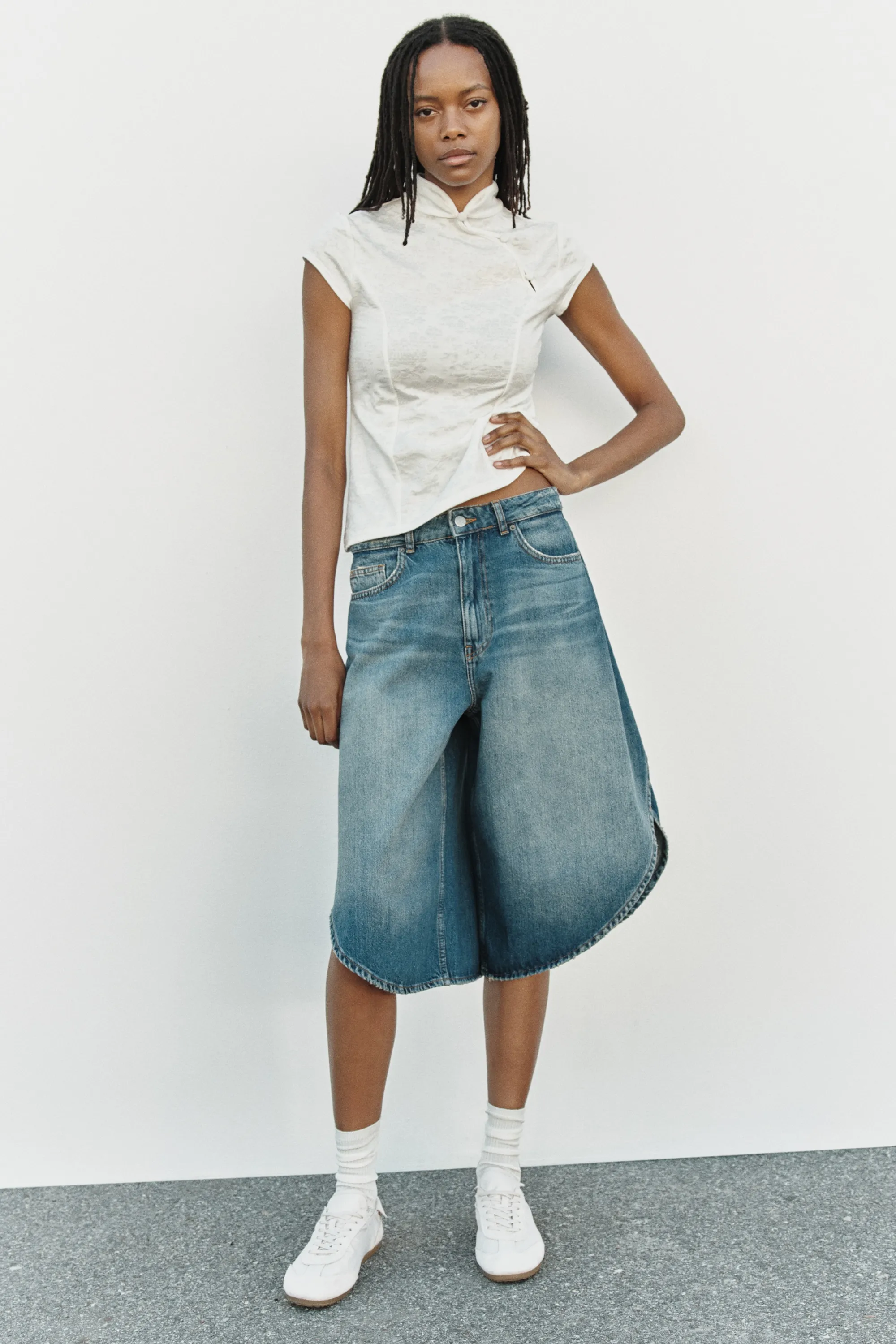 Top en jersey jacquard avec détail boutonné - Blanc