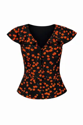 Milena Flounce Blouse - Black red floral — photo 5