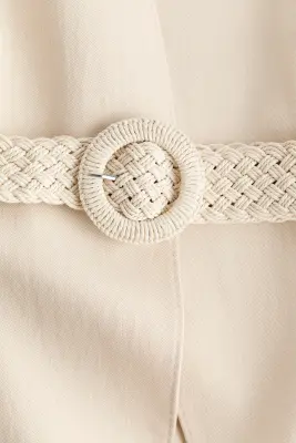 Blazer sans revers avec ceinture - Beige clair — photo 4