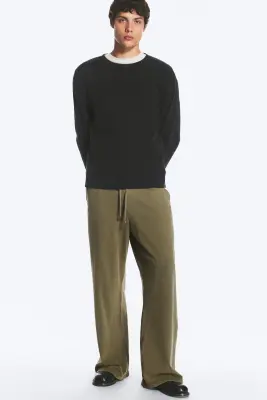 Pantalon lounge large en coton - Vert kaki cendré — photo 2
