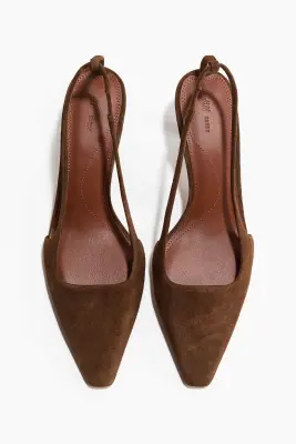 Escarpins en cuir avec talon kitten heel - Marron foncé — photo 1
