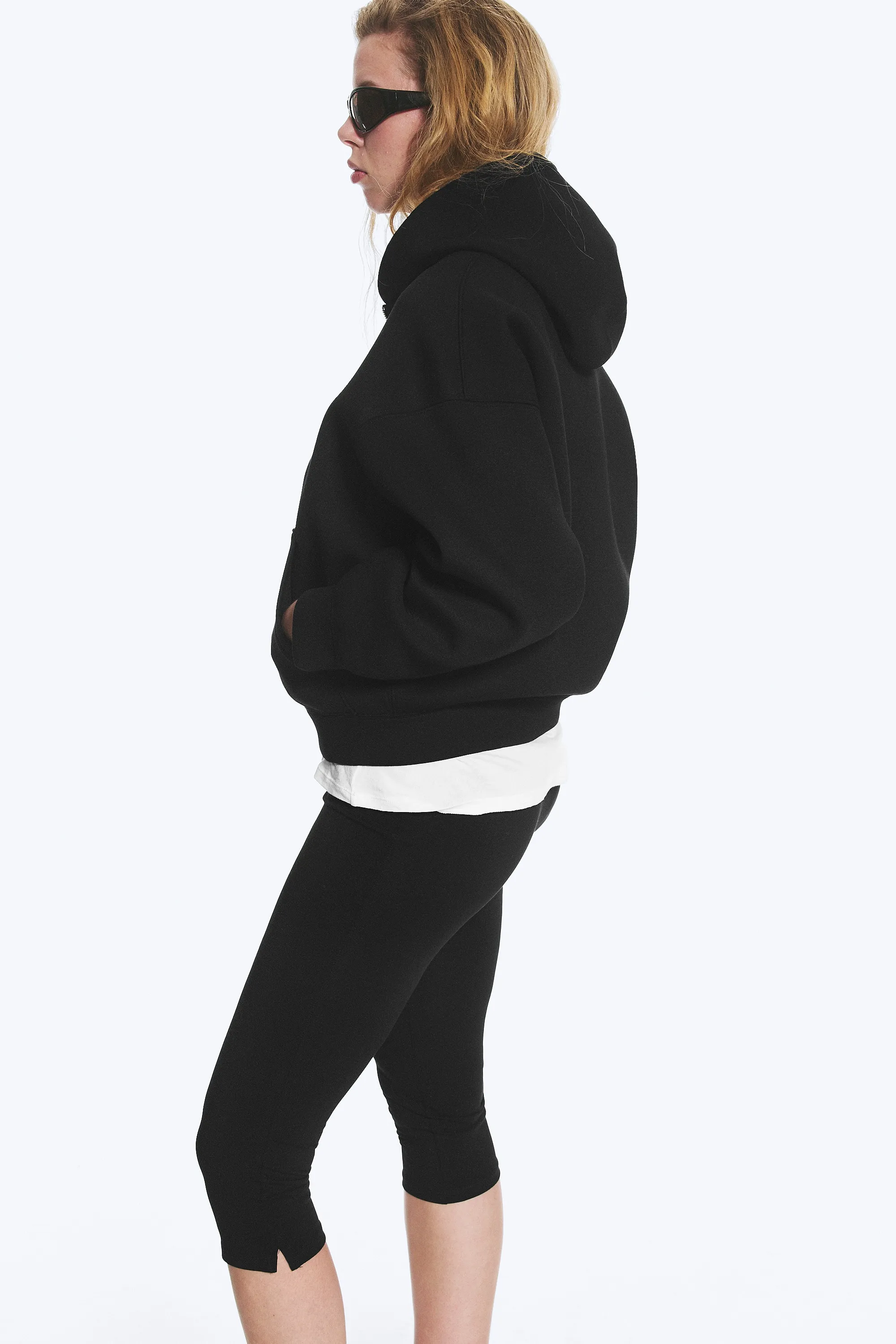 Sweat à capuche zippé oversize en scuba - Noir