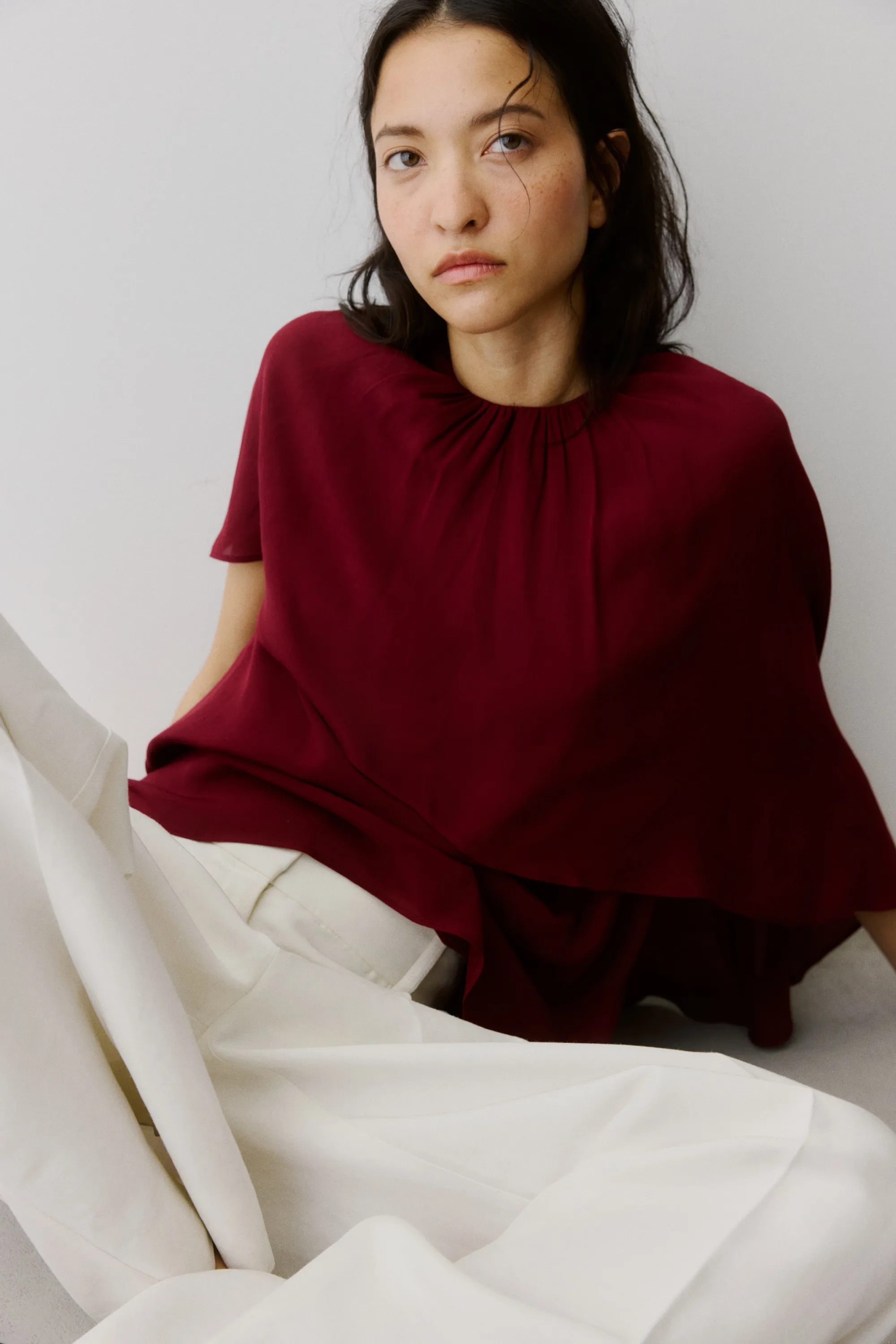 Blouse façon cape - Rouge foncé