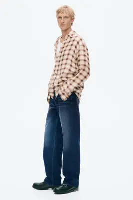 Slim Fit Cupro shirt - Crème/carreaux — photo 4