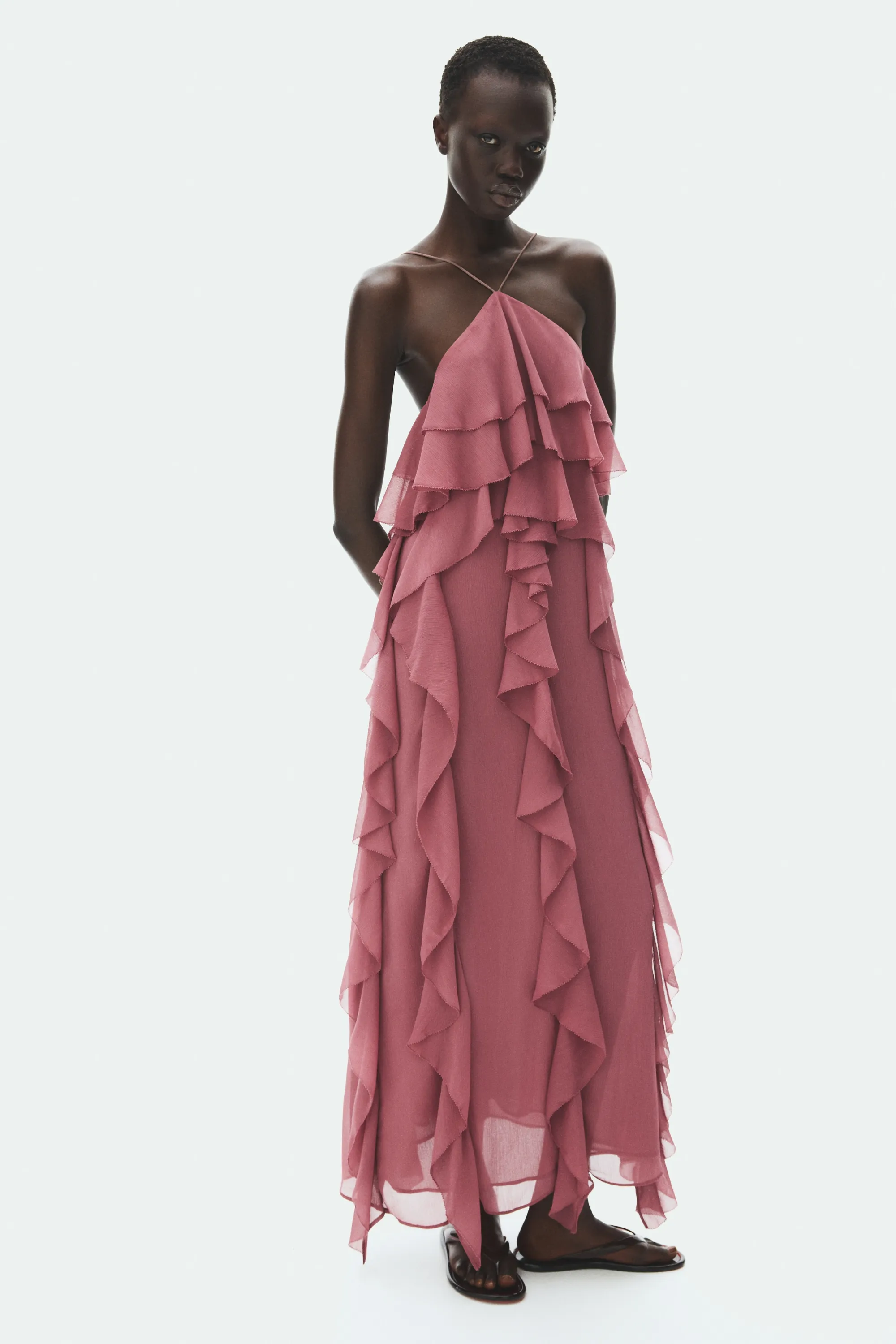 Robe volantée en mousseline - Rose ancien foncé