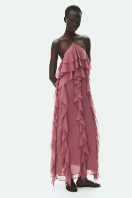 Robe volantée en mousseline - Rose ancien foncé — photo 1