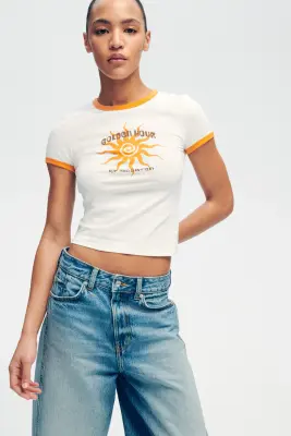 T-shirt ajusté en coton - Blanc/Golden Hour — photo 3