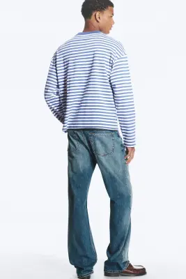 T-shirt ample à manches longues - Rayures bleu et blanc — photo 3