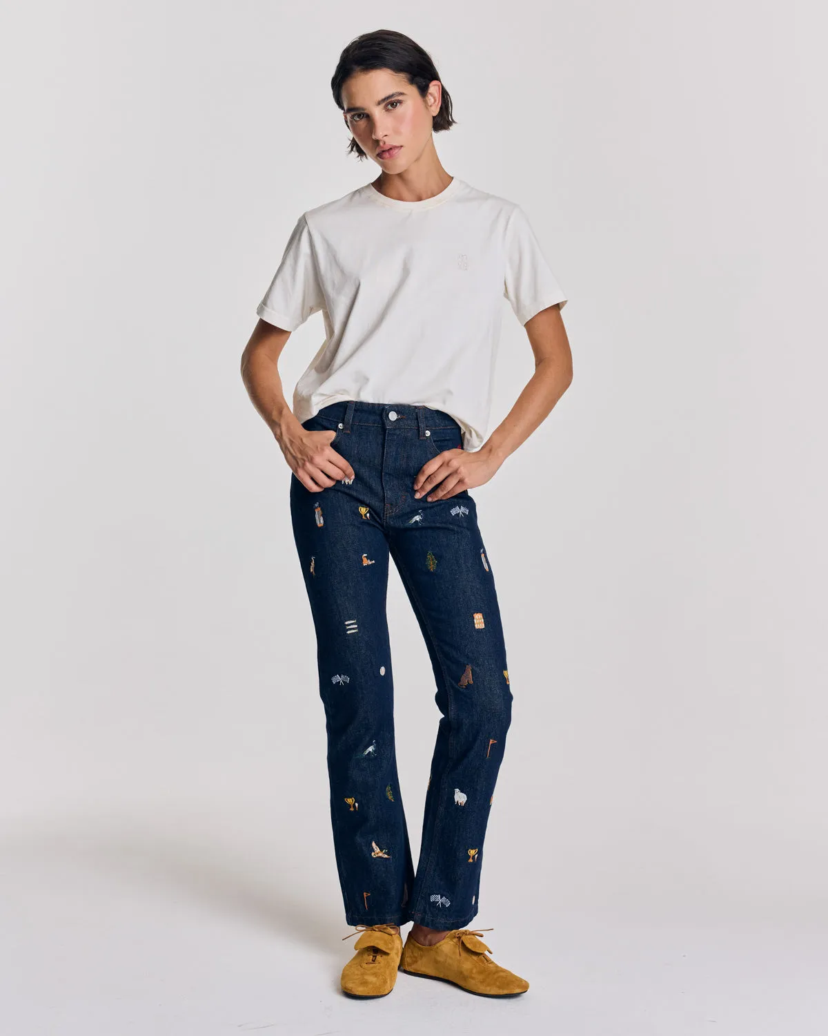 Jean Elsie bleu brut et broderies ivy