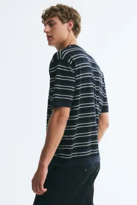 T-shirt Relaxed Fit en maille - Bleu marine/rayé — photo 4