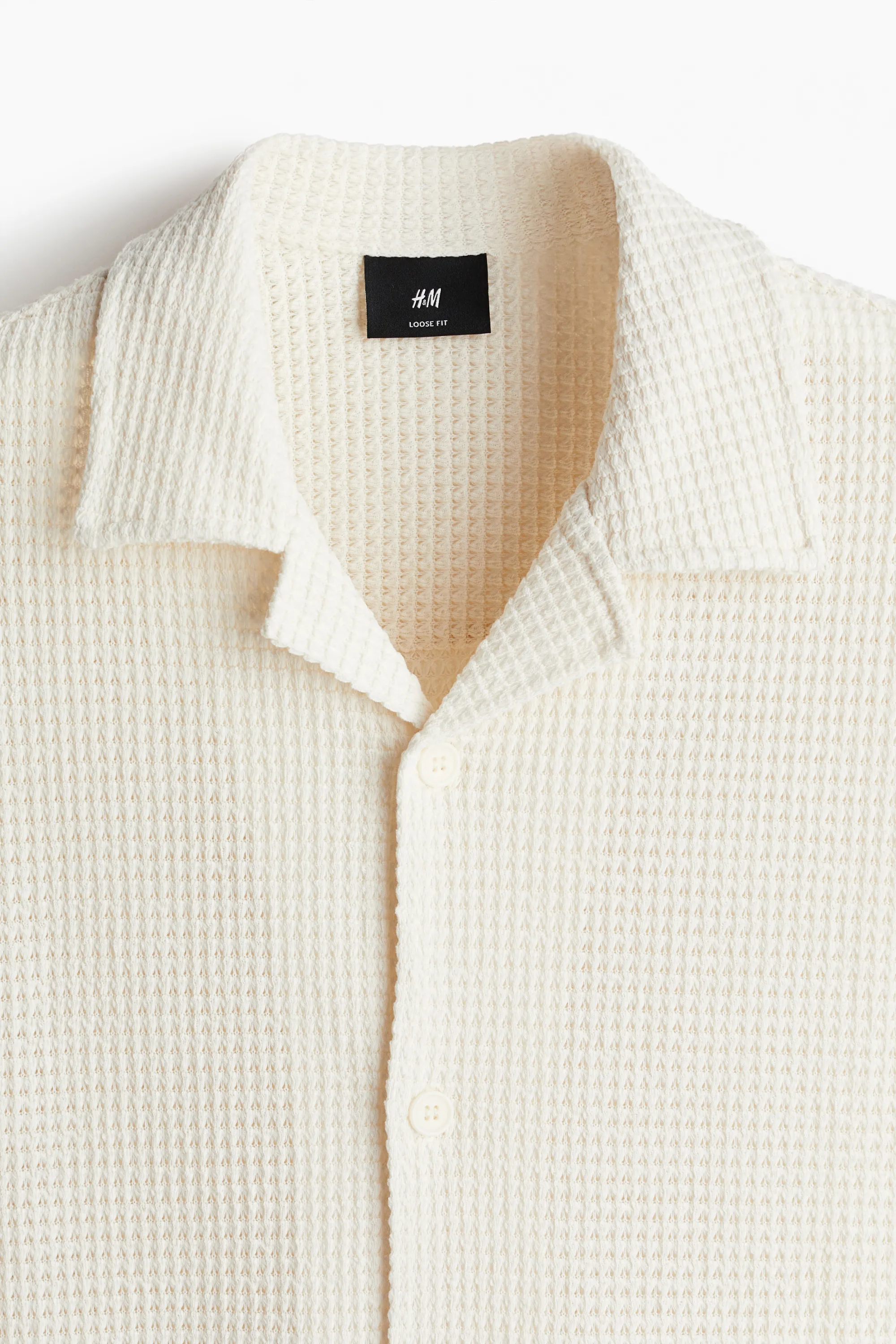 Chemise gaufrée Loose Fit avec col cubain - Crème