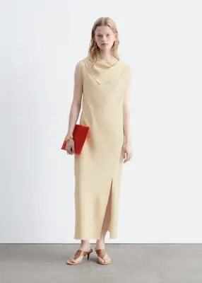 Scarf-Detail Midi Dress - Beige clair — photo 2