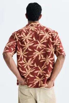 Chemise Relaxed Fit en coton avec col cubain - Rouge rouille/motif — photo 3