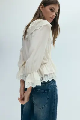 Blouse péplum volantée - Crème — photo 3