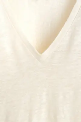 T-SHIRT LIN COL V - IVOIRE — photo 4