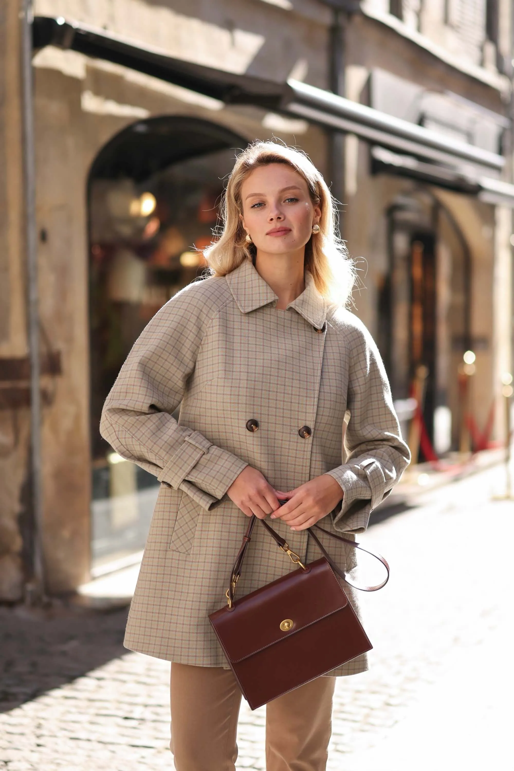 Francine Short Trench Coat - Mint plaid
