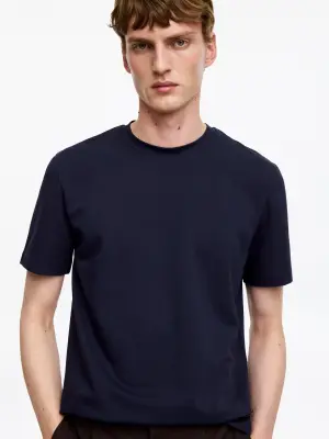 T-shirt classique en interlock - Bleu foncé — photo 3