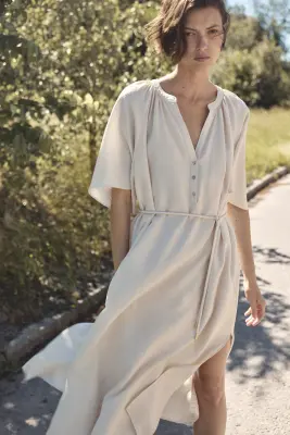 Robe tunique avec liens à nouer - Beige clair — photo 1