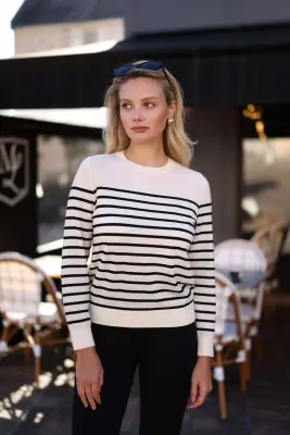 Kaia Merino Wool Top - Black with white — photo 2