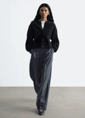 Cardigan en laine mérinos bouillie - Noir — photo 3