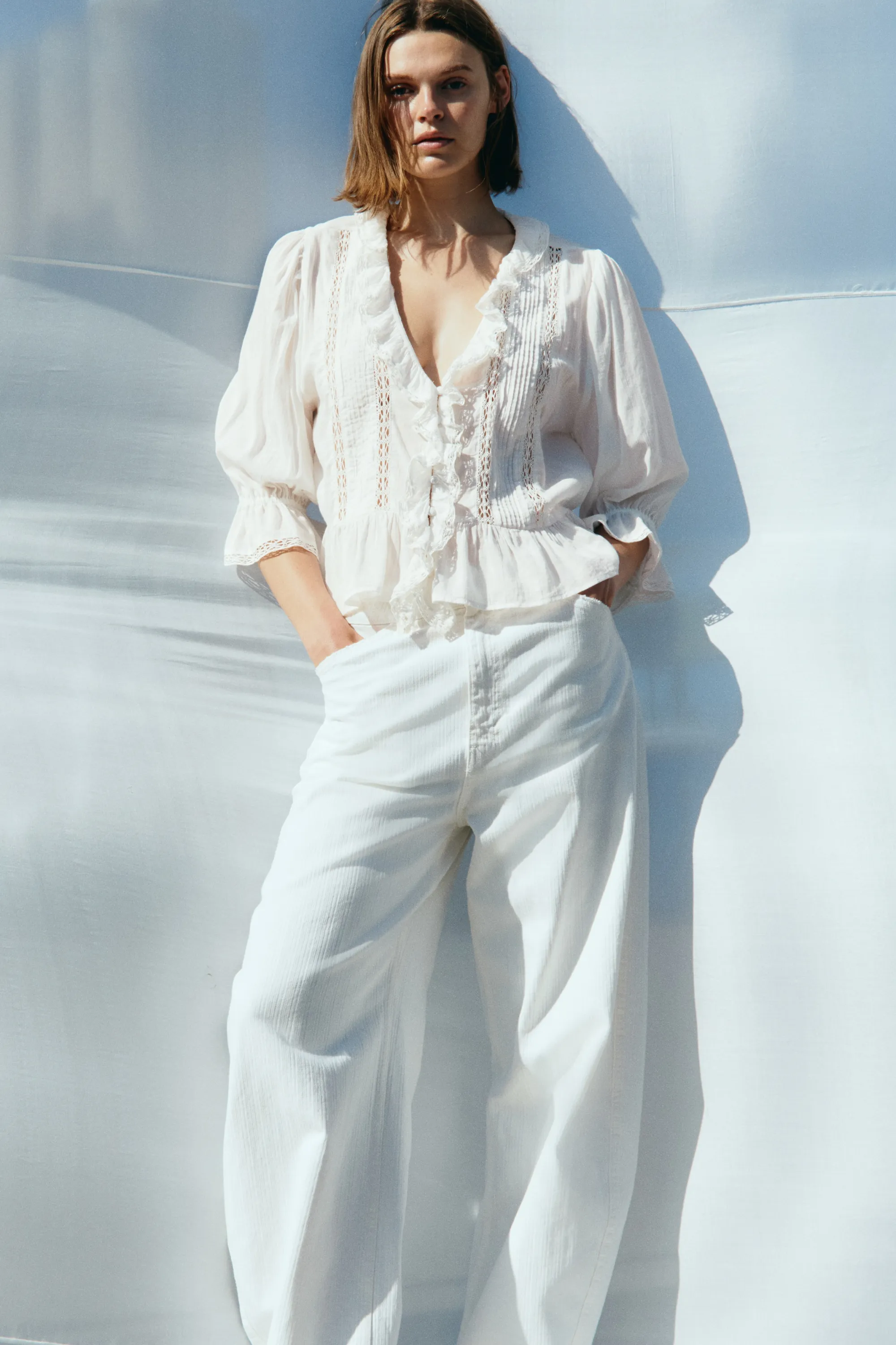Blouse avec dentelle - Blanc