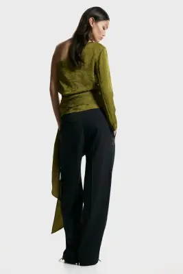 Blouse asymétrique en tissu jacquard - Olive doré — photo 4