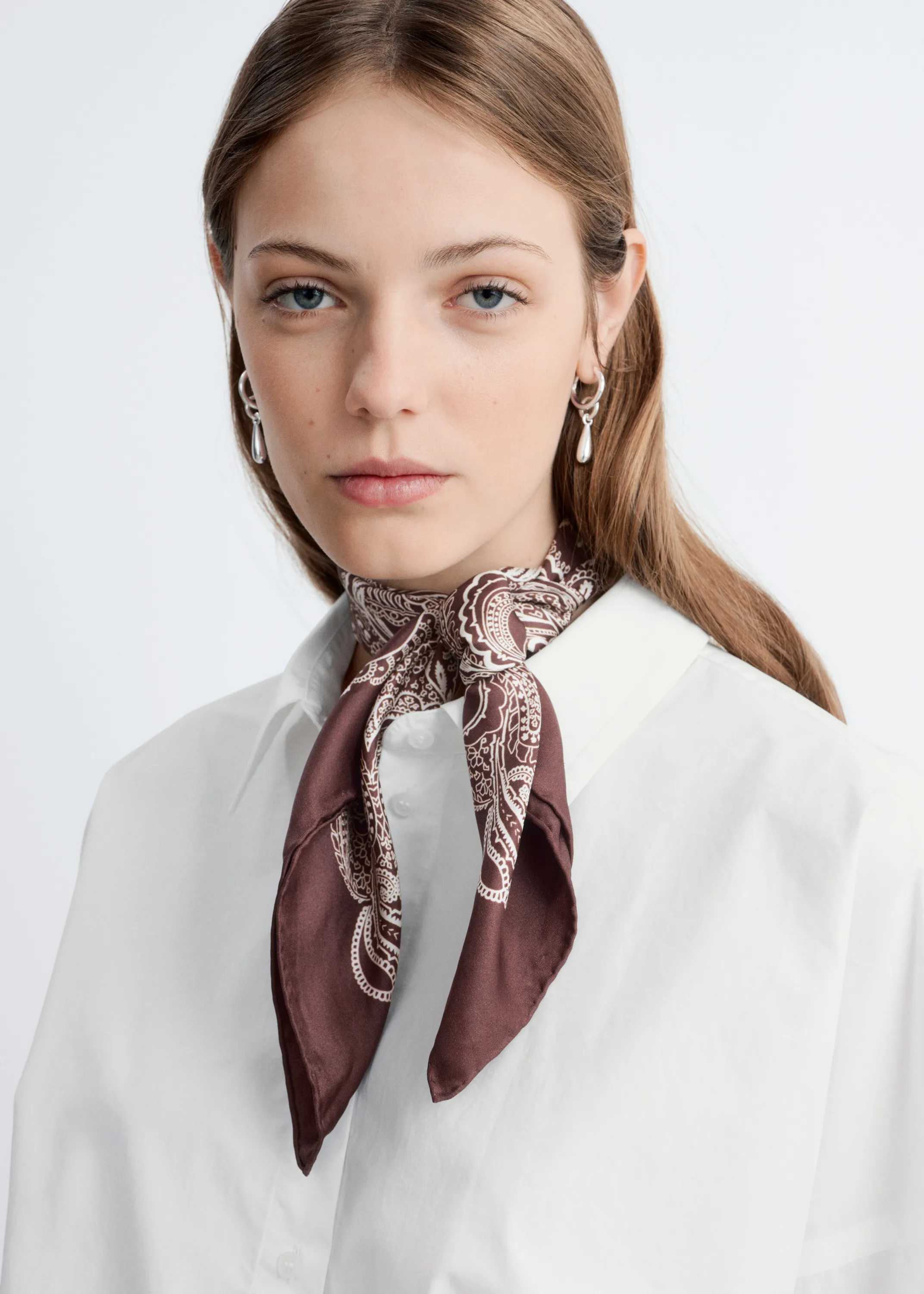 Foulard en soie à motif cachemire - Brun/Cachemire blanc