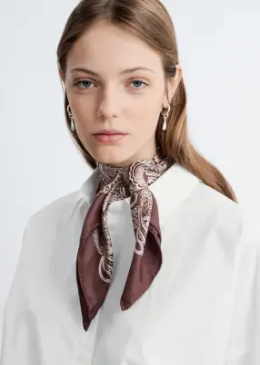 Foulard en soie à motif cachemire - Brun/Cachemire blanc — photo 1