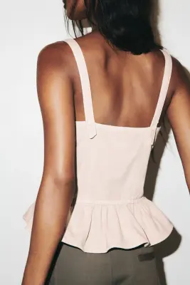 Top péplum en denim - Rose ancien clair — photo 3