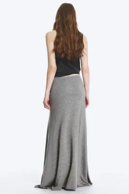 Jupe Longue Ample Taille Mi-Haute - Gris poudré chiné — photo 2