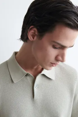 POLO EN MAILLE DE COTON GAUFRÉE - VERT CLAIR — photo 3