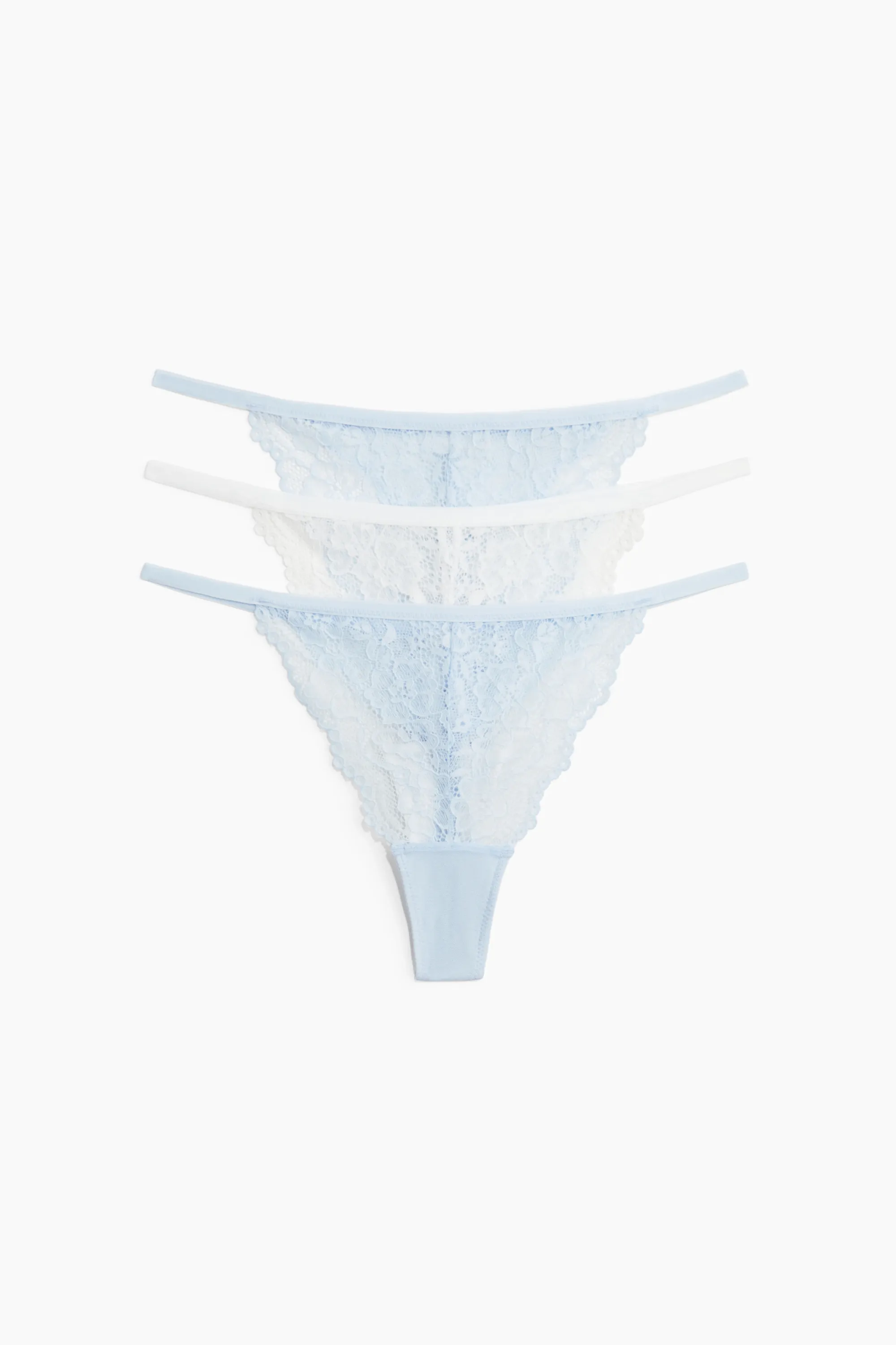 Lot de 3 strings Tanga en dentelle - Bleu clair/blanc