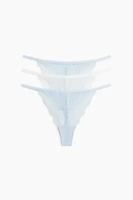 Lot de 3 strings Tanga en dentelle - Bleu clair/blanc — photo 1