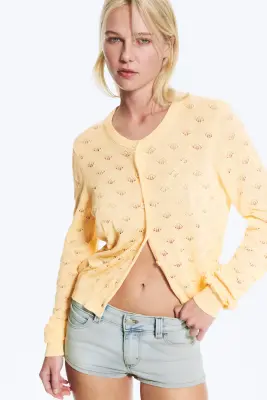 Cardigan confectionné en maille pointelle - Jaune clair cendré — photo 1