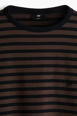 Relaxed Fit Boxy long-sleeved T-shirt - Marron foncé/rayé — photo 5