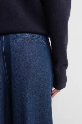 PANTALON LARGE À PLIS EN DENIM - BLEU FONCÉ — photo 2