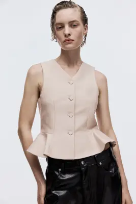 Gilet sans manches avec encolure en V et basque - Beige clair — photo 3