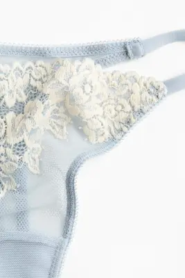 Lot de 2 strings Tanga en dentelle - Bleu clair/crème — photo 5