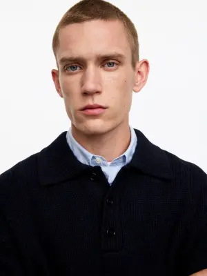 Pull polo en laine - Bleu foncé — photo 3