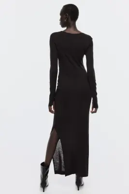 Robe longue en laine - Marron foncé — photo 4