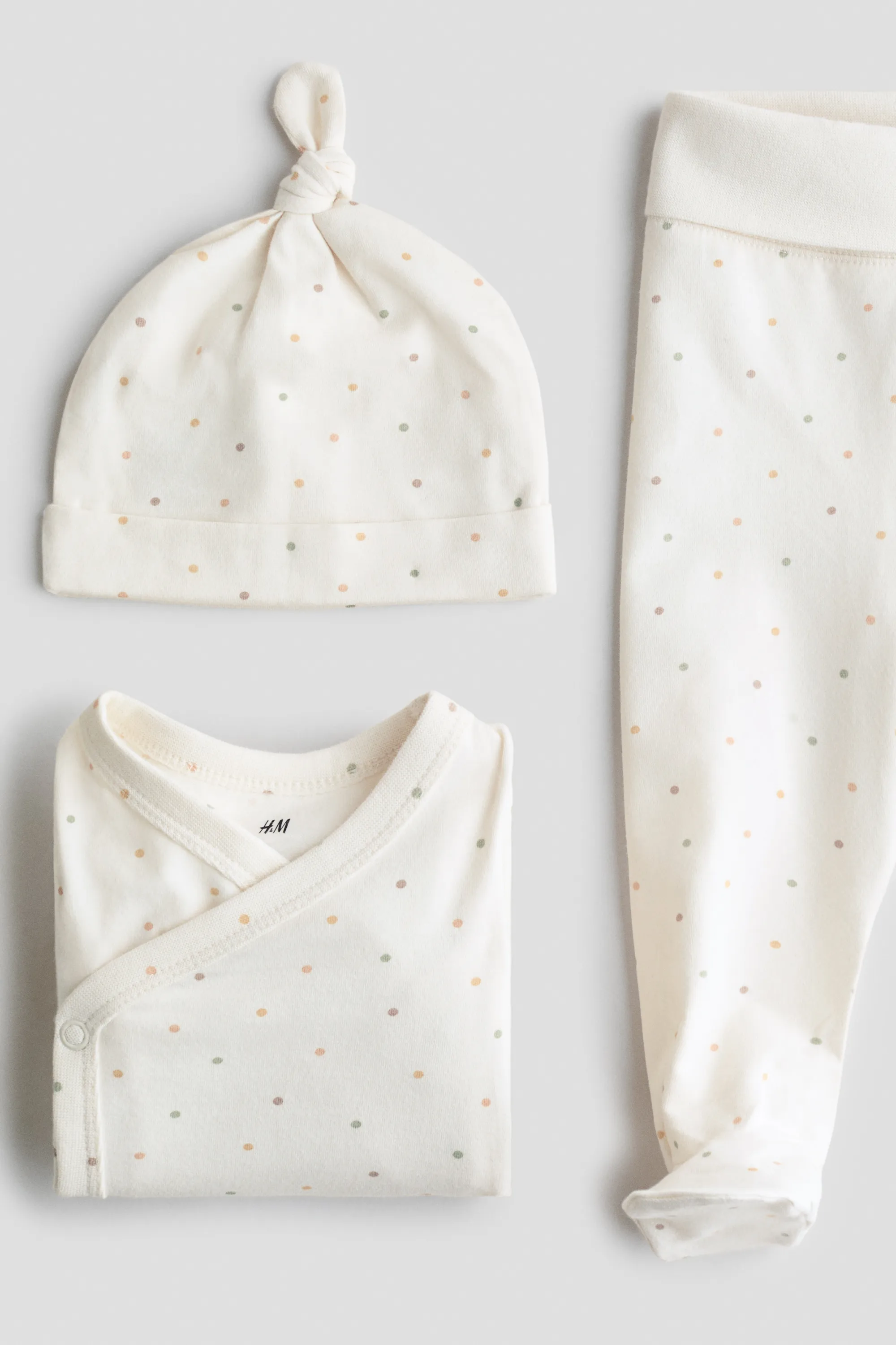 Ensemble 3 pièces en jersey de coton - Crème/pois