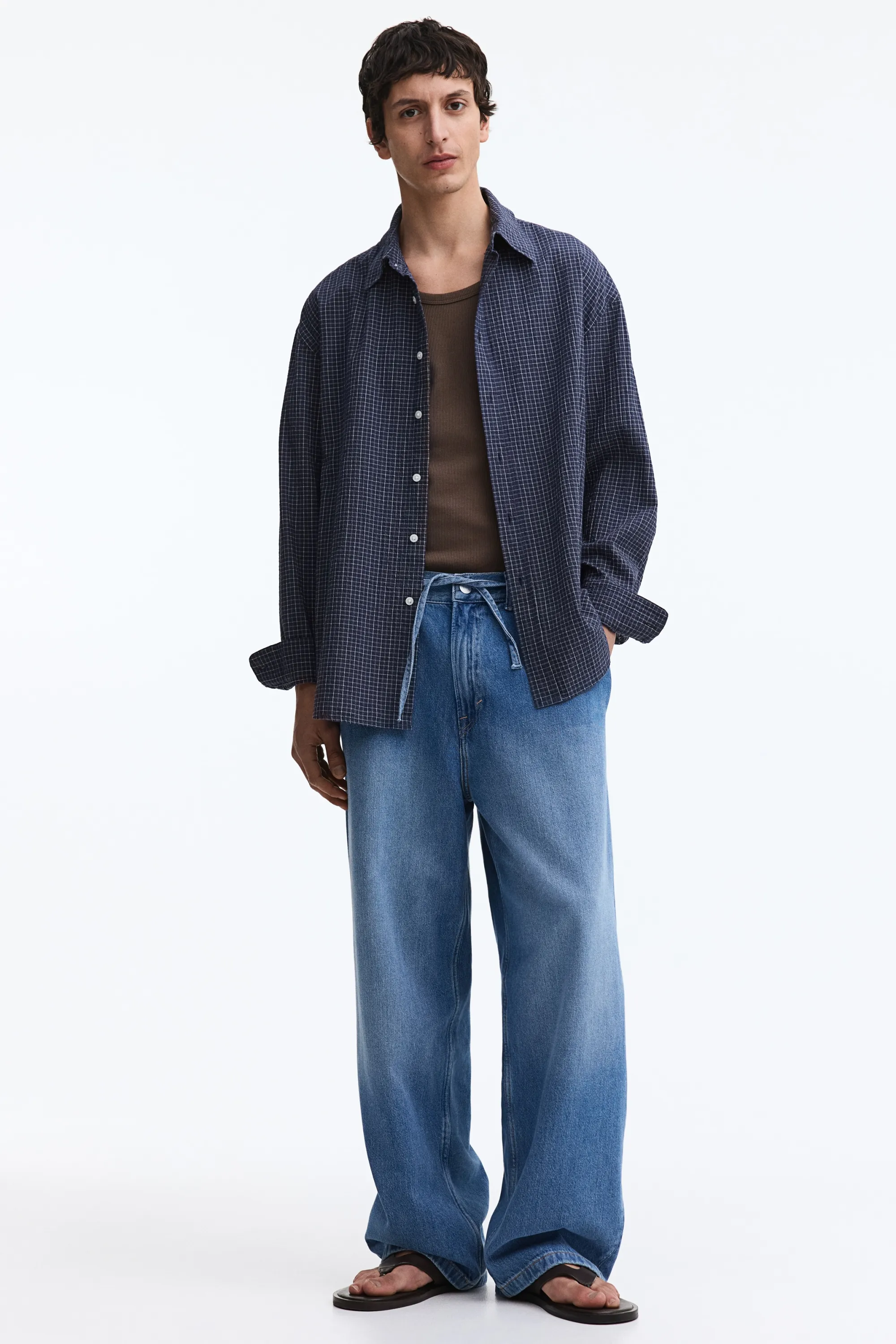 Chemise Relaxed Fit en coton - Bleu foncé/carreaux
