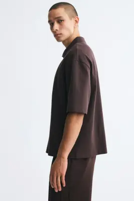 Polo Oversized Fit en coton - Marron foncé — photo 4