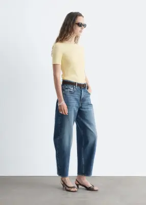 T-shirt côtelé - Jaune clair — photo 4