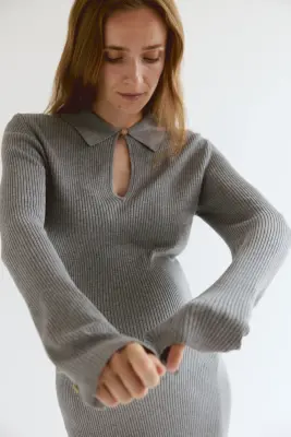 MAMA Robe en maille côtelée - Gris chiné — photo 1