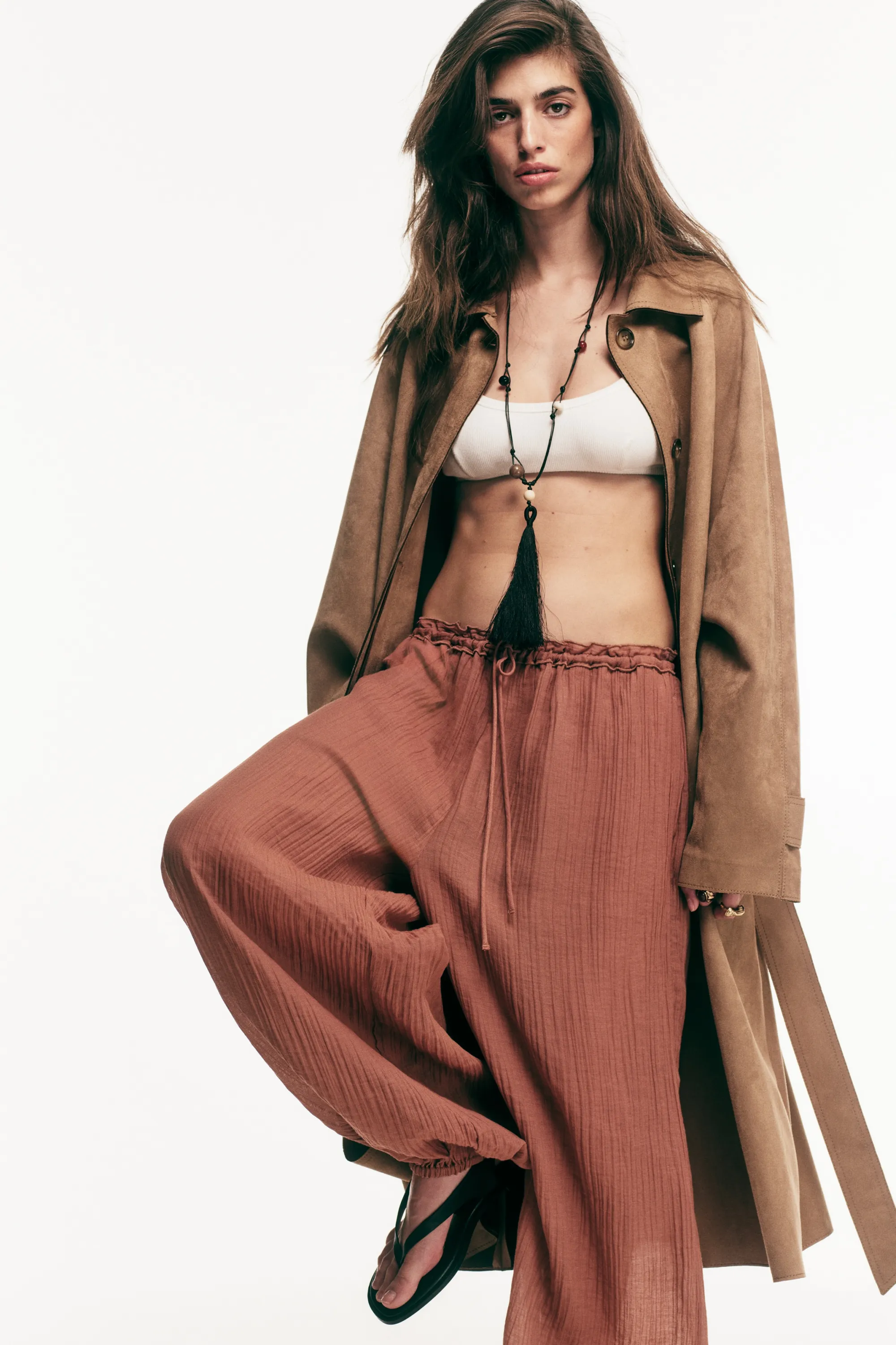 Pantalon à cordon avec jambes ballon - Orange ancien