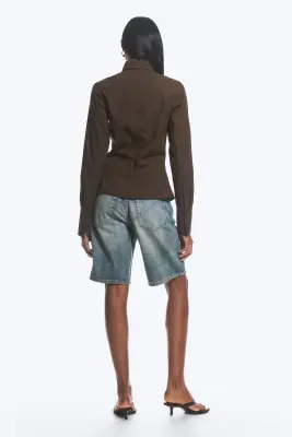 Chemise ajustée en popeline asymétrique - Marron foncé — photo 3