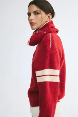 Pull col roulé - Rouge/color block — photo 3